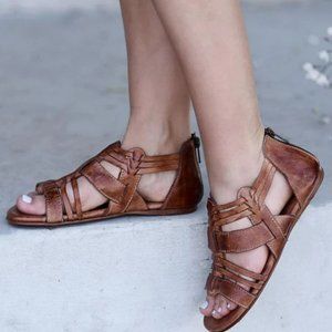Bedstu Women's Tan Rustic Cara Back Zip Leather Gladiator Sandal Size US 11